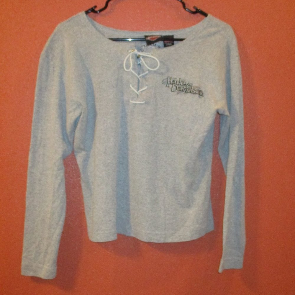 Harley Davidson Shirt Woman Medium Gray Black White Fun Outdoor Riding Shirt